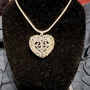 Silver heart necklace and earrings set